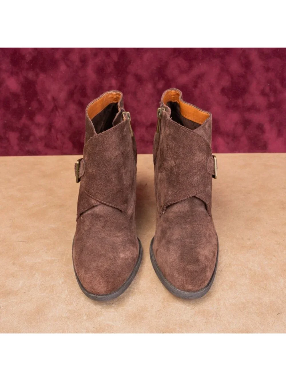 Lucky Brand Women Eastin Brown Suede Classic Western Zip Ankle Boots sz 8.5